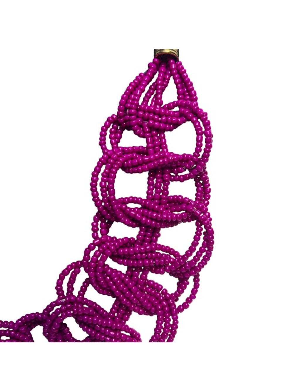 Pink Beaded Loop Design Necklace With Gold Tone Curb Chain (6401) - Picture 4 of 8
